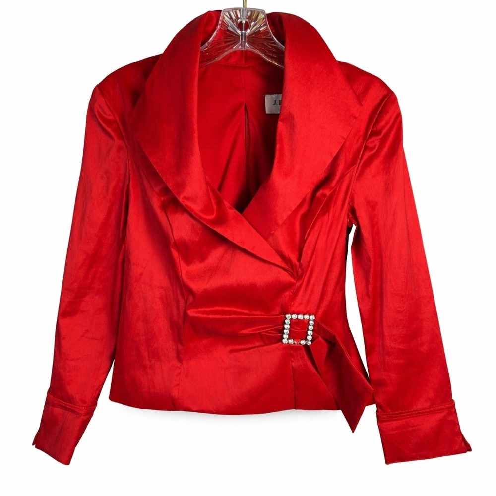 J.R. Nites Evening Jacket Women Size S Red Rhinestone Buckle Formal‎